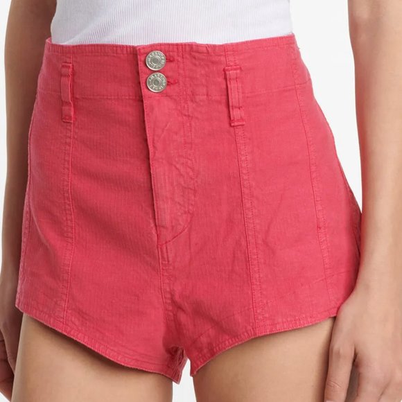 ISABEL MARANT Deverson High Waist Linen Blend Shorts – Bright PinkSize XS F34